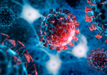 Corona Virus mutation covid-19 illustration with dark blue brain cell background